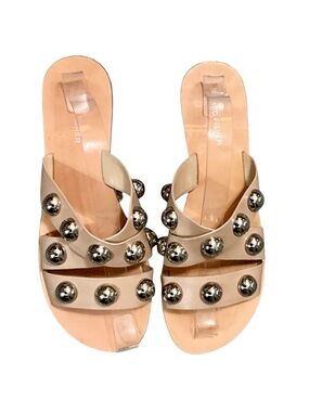 Marc Fisher Flat Studded Strappy Sandals in Natural Color